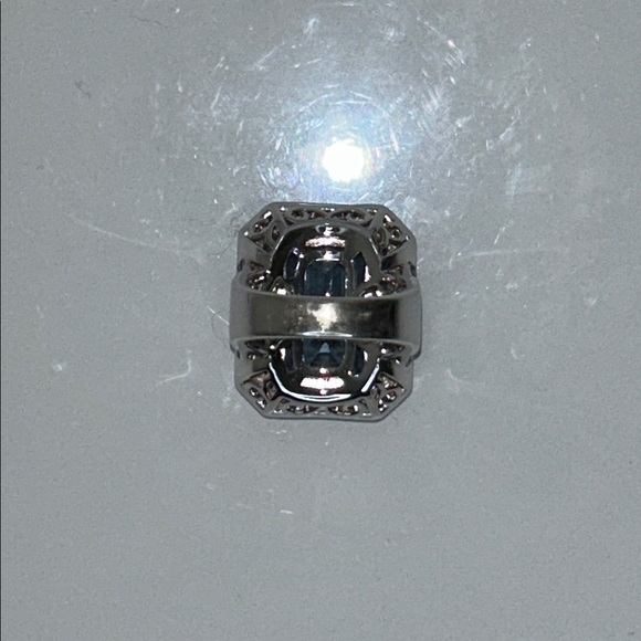 NWOT Genuine Square London Blue Topaz White Topaz Halo  Gemstone Designer Ring - Picture 6 of 9